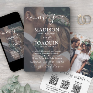 Convites 3 Códigos QR Tudo em Um Foto Monogramada Casamento