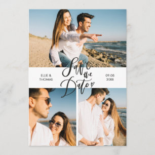 Convites 3 Colagem de Fotos Moderno Script Save the Date