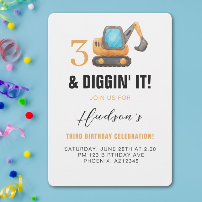 Convites 3 e Diggin' It | Aniversário de 3 anos de Tema de  (Criador carregado)