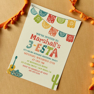 Convites 3-Esta Mexicano Fiesta Themed aniversário de 3 ano