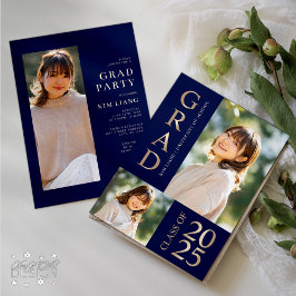 Convites 3 Festa de formatura Azul e bege de Colagem de Fot