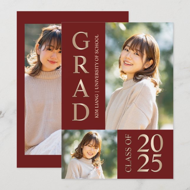 Convites 3 Festa de formatura Vermelho e bege de Colagem de (Frente/Verso)