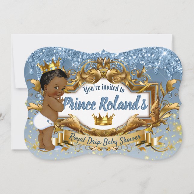 Convites 3 Fotografias Royal African Prince Blue Glitter Dr (Frente)