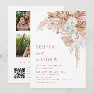 Convites 3 Fotos Boho Flores Aquarela Casamento Informal