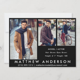 Convites 3 Fotos Modelo Ator Comp Card Black