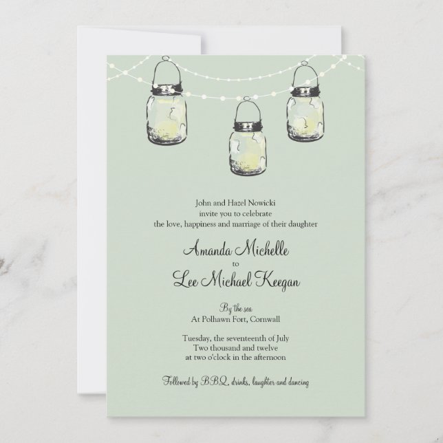 Convites 3 Hanging Mason Jars Wedding (Frente)