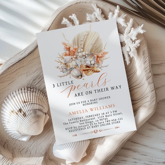 Convites 3 Little Pearls are on Their Way Baby Shower (Criador carregado)