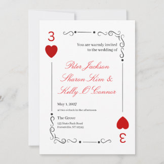 Convites 3 of Hearts Throuple Wedding Invitation