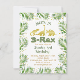 Convites 3 Rex Dinossaur Tropical Greenery Boy aniversário