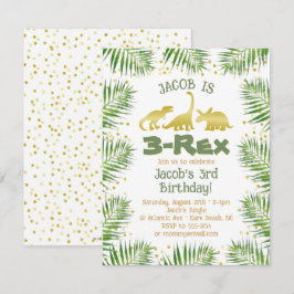 Convites 3 Rex Dinossaur Tropical Greenery Boy aniversário