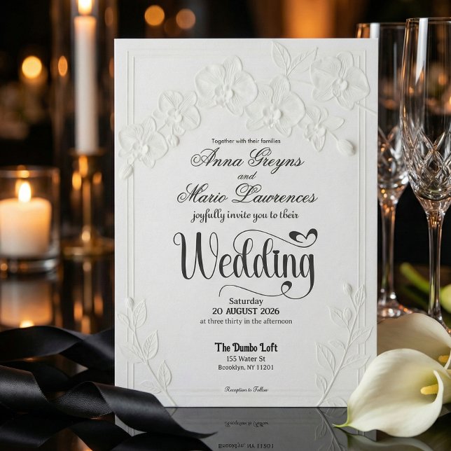 Convites 3D Faux Embossed White Orchid Floral Arch Wedding  (Criador carregado)