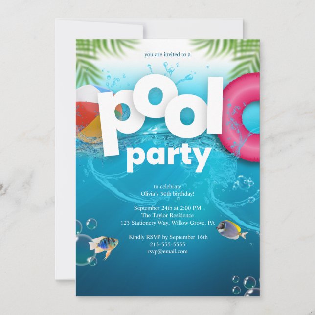 Convites 3D Pool Party Birthday Invitation (Frente)