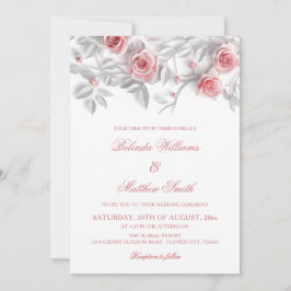 Convites  3D Roses Simple White Floral Wedding