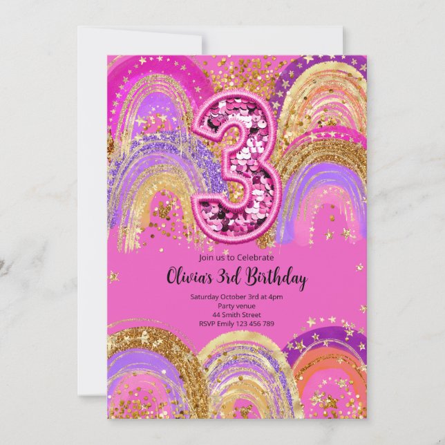 Convites 3rd Birthday Girls Invitation (Frente)