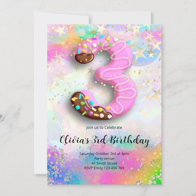 Convites 3rd Birthday Girls Invitation (Frente)