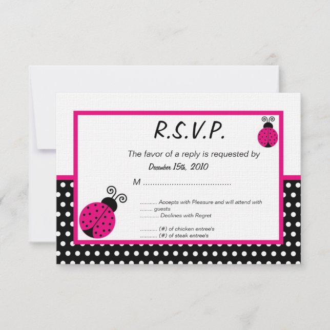 Convites 3x5 Primavera negra Lady Bug RSVP (Frente)