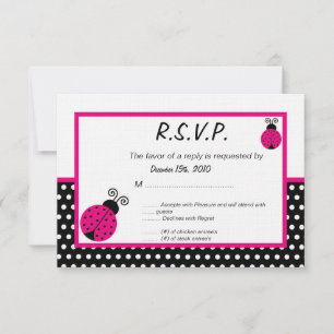 Convites 3x5 Primavera negra Lady Bug RSVP