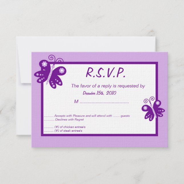 Convites 3x5 RSVP de Borboleta de Primavera Roxo (Frente)