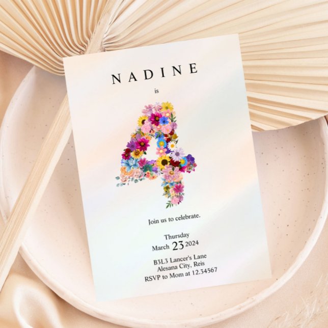 Convites 4º aniversário 4º aniversário Festa Floral de Quar (Criador carregado)