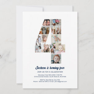 Convites 4º Aniversário Número 4 Colagem Personalizada de F