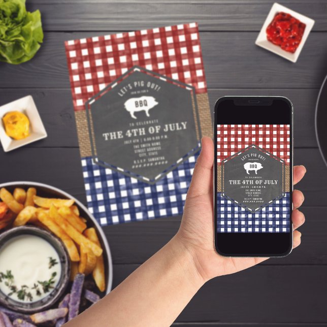Convites 4º de julho CHURRASCO Pig Red White and Blue Party (Criador carregado)
