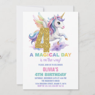 Convites 4º Rainbow Unicorn Birthday Invances Fly