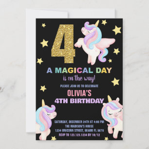 Convites 4º Rainbow Unicorn Birthday Invances Fly