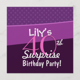 Convites 40ª Bolinhas Surprise Birthday Purple W1677