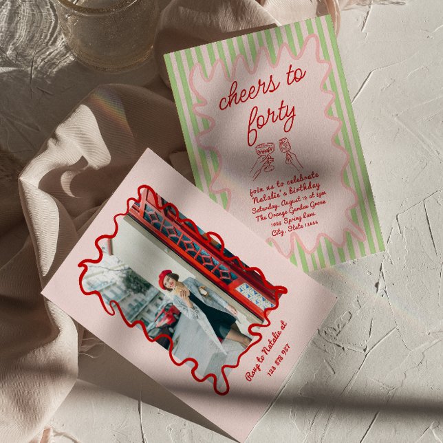 Convites 40ª edição rosa tirada colorida Foto de aniversári (Criador carregado)