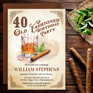 Convites 40ª Festa de Aniversário com Whisky e Charuto ao E