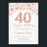Convites 40ª Festa de aniversário surpresa - Rosa branca Do<br><div class="desc">Convite de festas aniversário de 40 anos. Design elegante em ouro rosa e branco. Possui rosas cor-de-água pinceladas rosa,  confetti e diamantes. Perfeito para uma comemoração de vidro.</div>