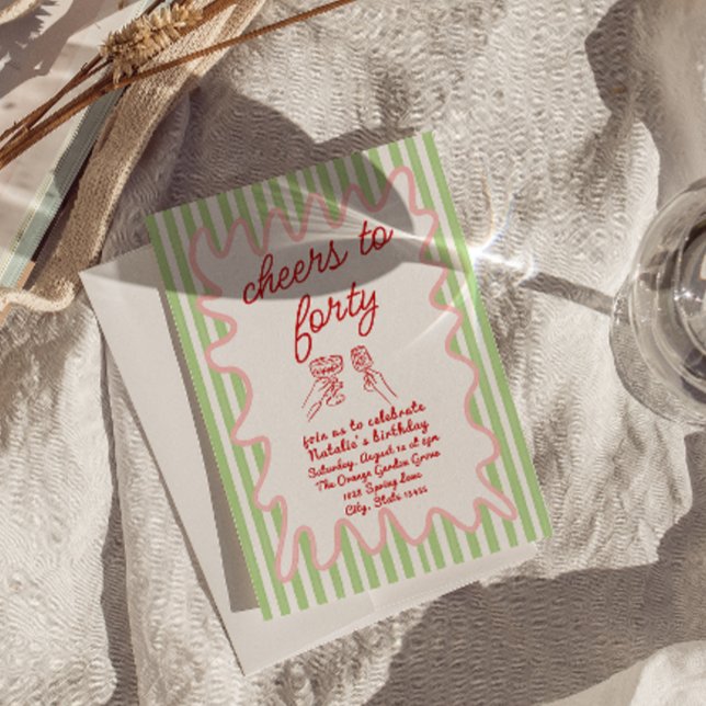 Convites 40ª Mão Desenhada Colorida Stripes Quarenta Aniver (Criador carregado)