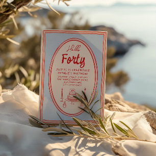 Convites 40ª mão Escrita Desenhada Bolo Quirky Divertido An