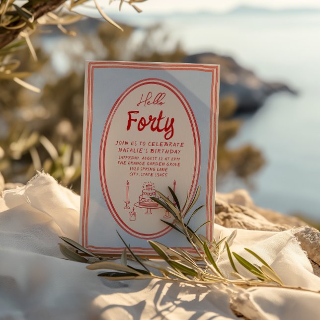 Convites 40ª mão Escrita Desenhada Bolo Quirky Divertido An (Criador carregado)