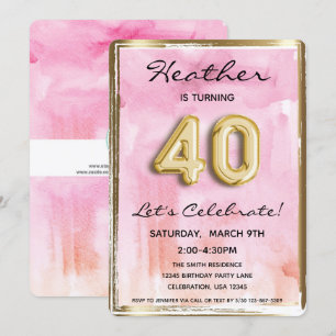 Convites 40ª Menina, Pink e Dourado
