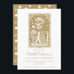 Convites 40ª Surpresa Aniversário Gótico Dourado Tarot<br><div class="desc">Um 40º convite de aniversário surpresa no estilo de um cartão de tarô de ouro,  com esqueleto,  cupcake de aniversário e vela. Uma vibração oculta gótica engraçada. O convite está disponível no impressão,  como download digital ou ambos.</div>