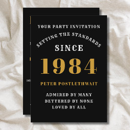 Convites 40º Aniversário 1984 Preto Ouro Personalizado Para