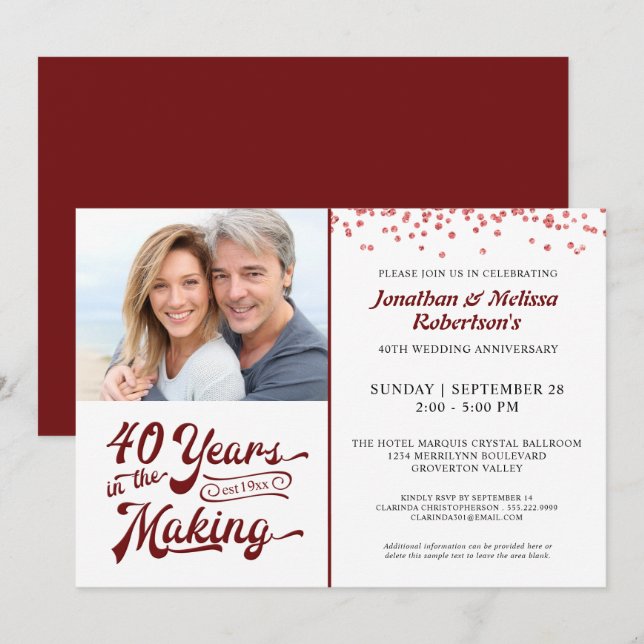 Convites 40º Aniversário 40 ANOS EM CONSTRUÇÃO Rubi (Frente/Verso)