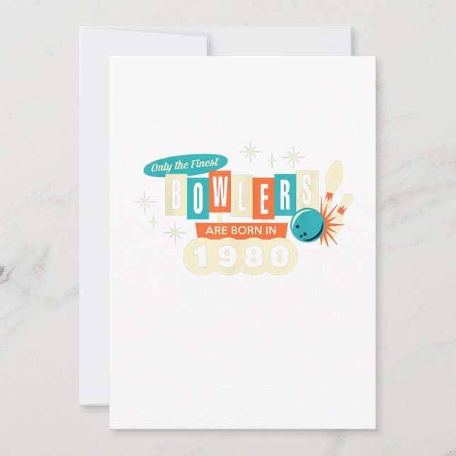 Convites 40º Aniversário Bowler Bowling Divertido 1980 Vint (Frente)