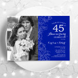 Convites 40º Aniversário com Floral Branco do Foto Sapphire<br><div class="desc">40º Aniversário Com Foto - Convite Floral Branco Sapphire. Design azul real moderno, com desenhos botânicos desenhados em destaque e letra de script de tipografia. Simples "Trendy Convide" perfeito para uma comemoração de na moda. Pode ser personalizado para refletir qualquer ano de casamento. Impressos convites Zazzle ou modelo de impressão...</div>