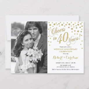 Convites 40º Aniversário com Foto - Dourado Branco