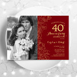 Convites 40º Aniversário com Foto Ruby Red Dourada Floral<br><div class="desc">40º Aniversário com Foto - Dourado Convite Floral Ruby Red. Design moderno com desenhos botânicos desenhados em destaque e letra de script de tipografia. Simples "Trendy Convide" perfeito para uma comemoração de na moda. Pode ser personalizado para refletir qualquer ano de casamento. Impressos convites Zazzle ou modelo de impressão digital...</div>
