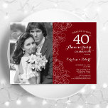 Convites 40º Aniversário com Foto Ruby Red White Floral<br><div class="desc">40º Aniversário Com Foto - Convite Floral Branco Ruby. Design moderno com desenhos botânicos desenhados em destaque e letra de script de tipografia. Simples "Trendy Convide" perfeito para uma comemoração de na moda. Pode ser personalizado para refletir qualquer ano de casamento. Impressos convites Zazzle ou modelo de impressão digital instantânea...</div>