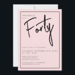 Convites 40º aniversário, cor-de-rosa, mínimo,<br><div class="desc">Aniversário de 40 anos moderno convite em cor-de-rosa pincelado com escrita/tipografia preta. Itens correspondentes e intervalo de partes também disponíveis. Use o botão de mensagem me abaixo para obter ajuda sobre outras solicitações especiais e personalizações. © Zoe Chapman Design</div>