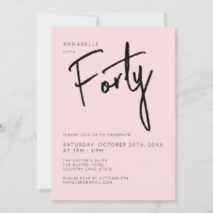 Convites 40º aniversário, cor-de-rosa, mínimo,