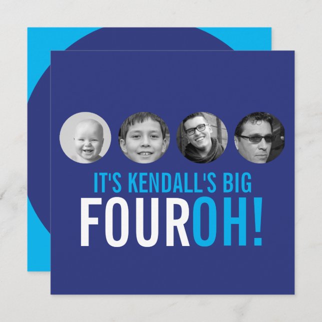 Convites 40º aniversário da foto azul escuro FOUROH! (Frente/Verso)