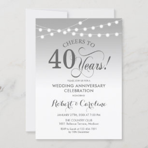 Convites 40º Aniversário de Casamento - Branco Prateado