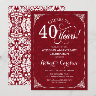 Convites 40º Aniversário de Casamento - Damasco Vermelho Ru