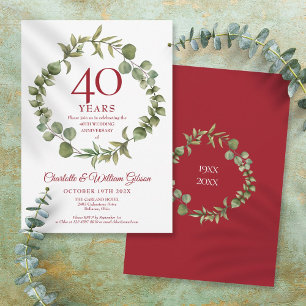 Convites 40º Aniversário de Casamento de Rubi Elegante Grin