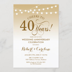 Convites 40º Aniversário de Casamento - Dourado Branco